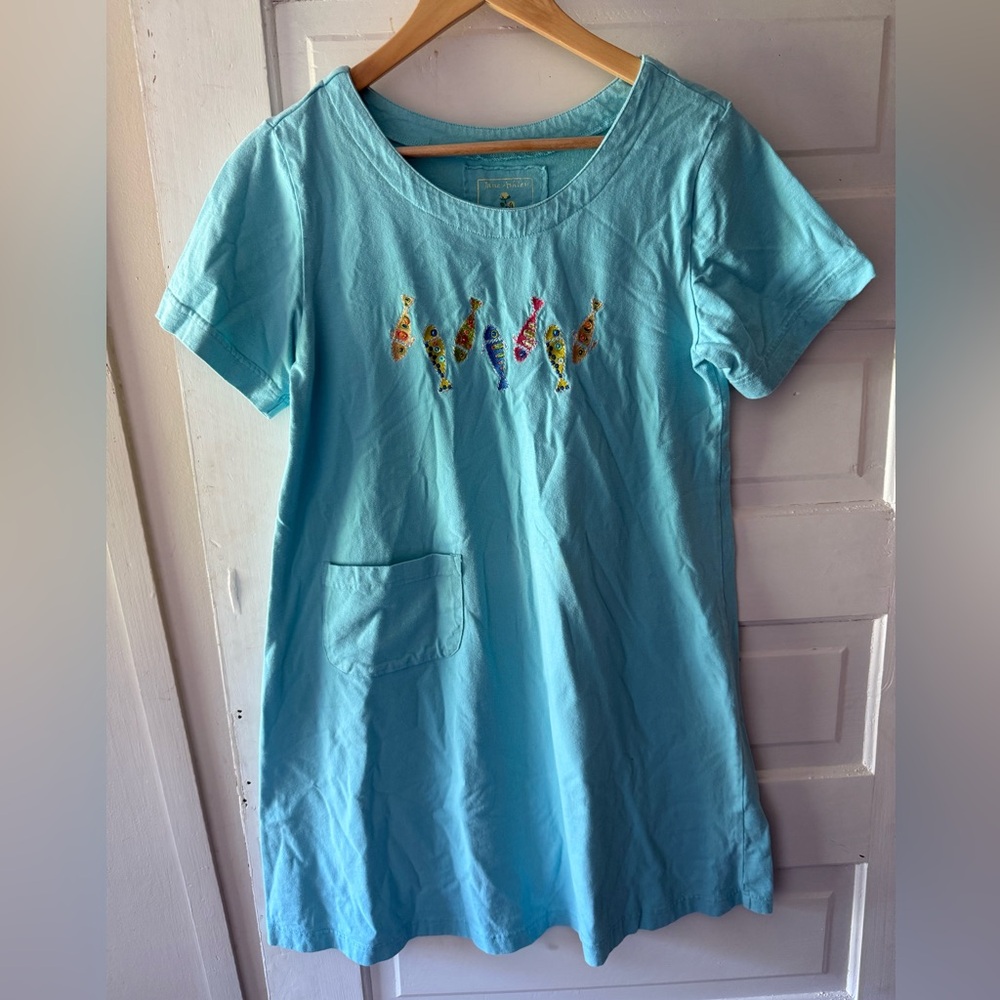 Jane Ashley Blue T Shirt Dress with Embroidered Detail